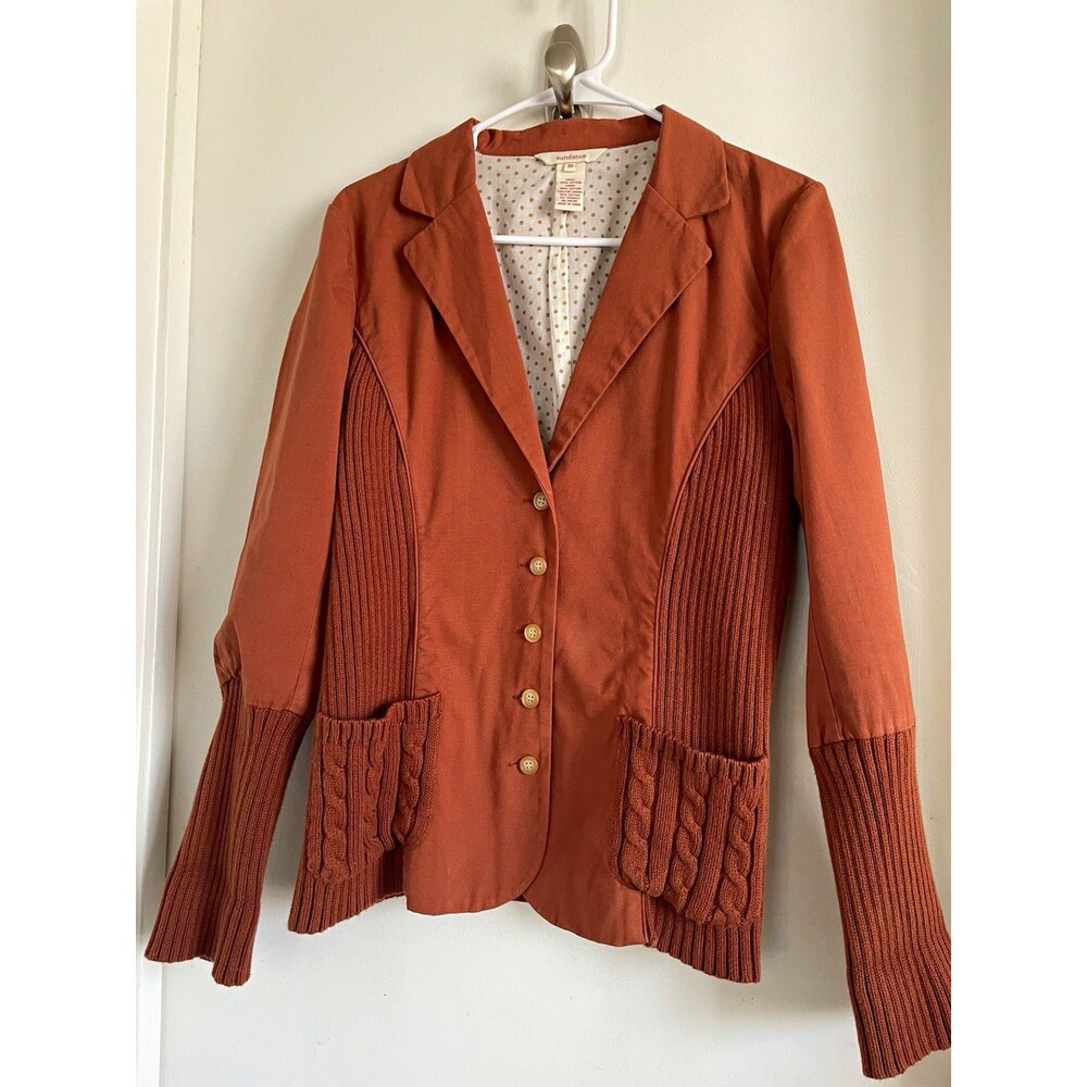 Sundance Women's Brown Knit Stretch Notch Lapel 5-Button Blazer Jacket 10